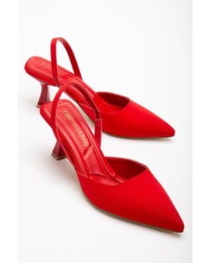 Forever & Always Shoes Rae Slingback Kitten Heel Pumps - Red