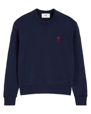 Ami Paris Monogram Motif Cotton Sweatshirt - Blue