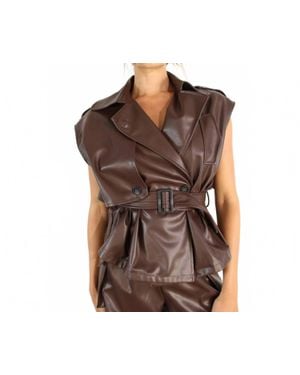 Mulla Veronica Faux Leather Top - Brown