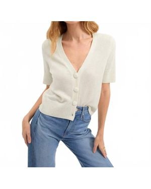 Veronica Beard Short Sleeve Solene Cashmere Sweater - White