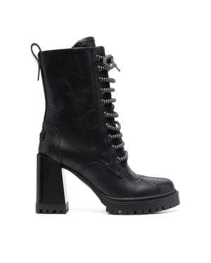 Furla Climb High Block Heel Hiking Leather Ankle Boots - Black