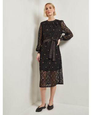 Misook Grommet Laced Shift Midi Dress - Black