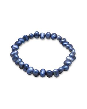 Fashnzfab Dark Cultured Freshwater Pearl Stretch Bracelet - Blue