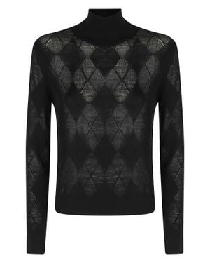 Ballantyne Geometric Diamond Pattern Mid-Neck Wool Sweater - Black
