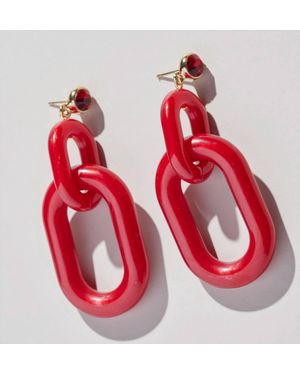 Nickel & Suede Bianca Acrylic Statement Earrings - Red