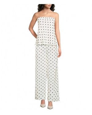Line & Dot Ravyn Polka Dot Wide Leg Coordinating Satin Pants - White