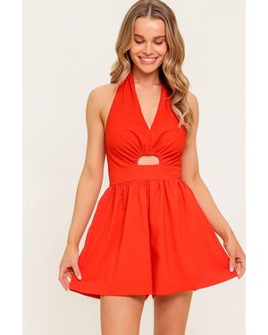 TRUEDAMES Plum Embrace Woven Romper - Red