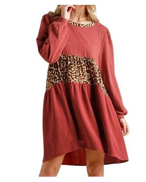 Umgee Leopard Tiered Babydoll Dress