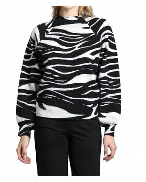 Apny Zebra Print Sweater With Puff Sleeve - Black