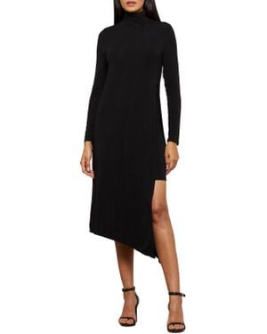 BCBGMAXAZRIA Turtleneck Asymmetric Midi Dress - Black