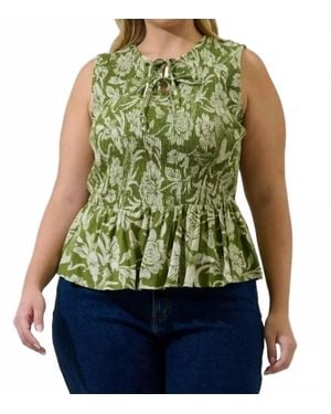 Sugarlips Olivia Floral Smocked Peplum Top - Green