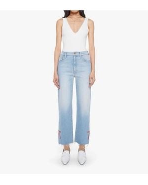 Mother Rambler Zip Slice Hover Fray Jeans - Blue