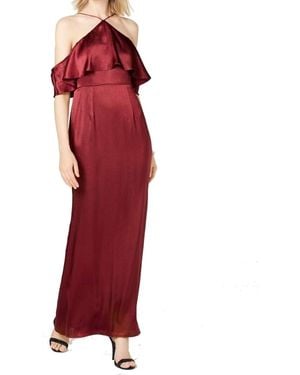 Adrianna Papell Halter Neck Cold Shoulder Gown - Red