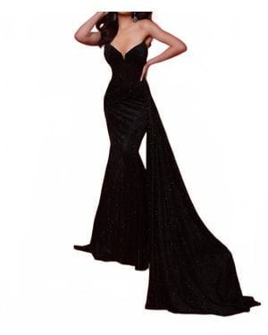 Johnathan Kayne Strapless V-Neck Draped Prom Gown - Black