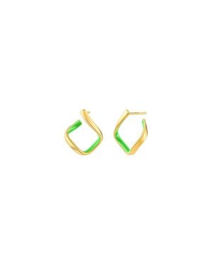 Gold & Honey Square Enamel Huggie Hoop Earrings - Blue