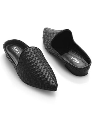MIA "Johona" Pointed Toe Woven Mules - Black