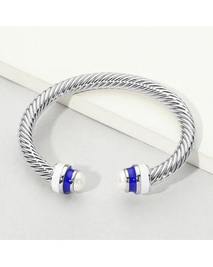 Fashnzfab Pearl Tip Enamel Cuff Bracelet - Metallic