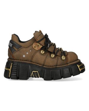 New Rock Leather Gothic Platform Ankle Boots - Brown