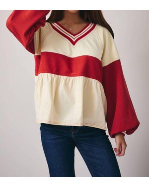 Sunday Edition Colorblock V Neck Babydoll Top - Red