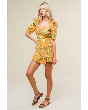 TRUEDAMES Italian Romance Woven Skort Romper - Yellow