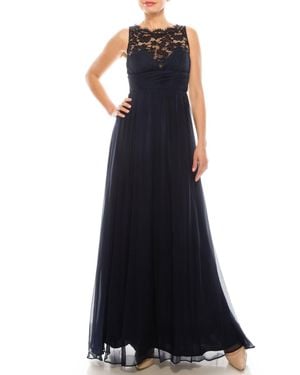 Aidan Mattox Floral Lace Neck A Line Formal Dress - Blue