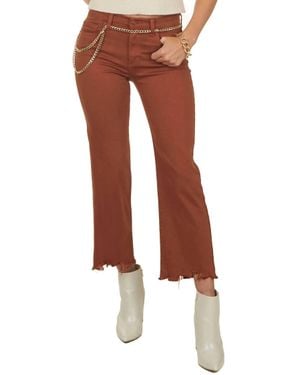 Sneak Peek Mid Rise Straight Frayed Hem Jeans - Brown