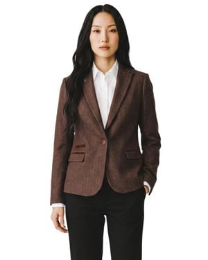 TruClothing Tweed Herringbone Blazer Tailored Formal Jacket - Brown