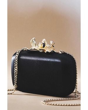 OLGA BERG Adele Orchid Lock Clutch - Black