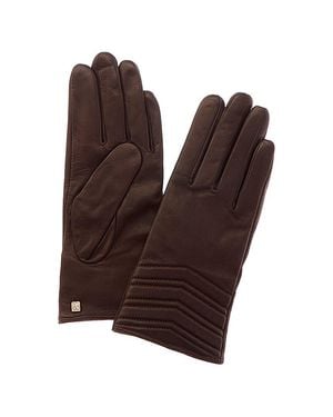 Bruno Magli Chevron Quilted Cashmere-lined Leather Gloves - Brown