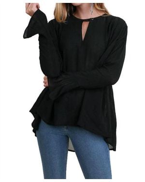 Umgee Ruffled Sleeve Keyhole Top - Black