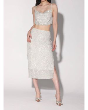 Walter Baker Crista Sequin Side Slit Midi Skirt - Natural
