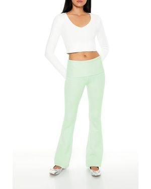 Forever 21 Sweater-Knit High-Rise Flare Pants - Green