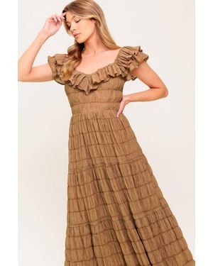 TRUEDAMES Natural Balance Woven Midi Dress - Brown