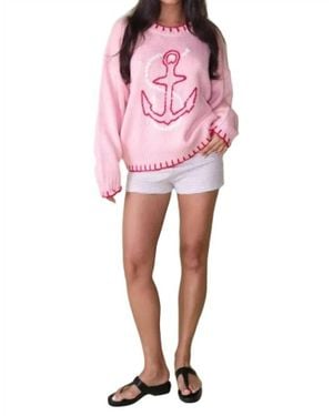 Bailey Rose Anchor's Away Oversized Knit Pullover - Pink