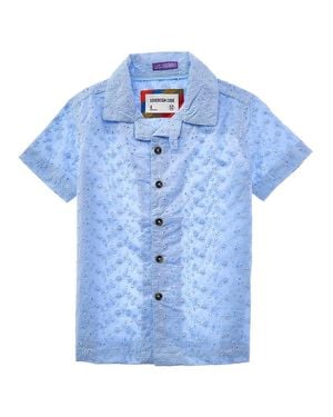 Sovereign Code Notting Button Front T-Shirt - Blue