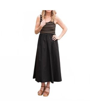 By Together Ribbed Tank Woven Flare Dress - Black