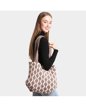 Fashnzfab Chevron Knit Tote Bag - Gray