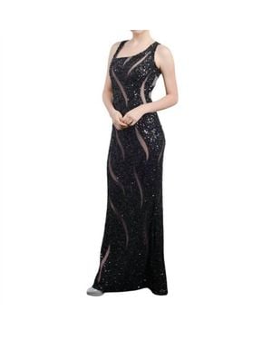 Zasa Chic Sequined Illusion Panel Gown - Black