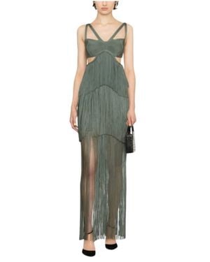 Hervé Léger Tiered Fringe Maxi Gown - Green