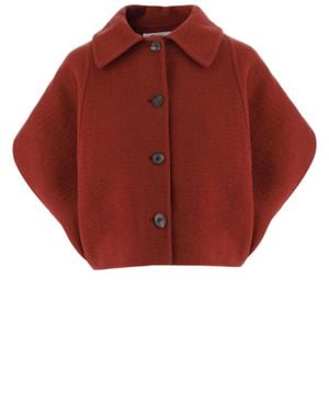 Niccolò Pasqualetti Cropped Voluminous Wool Coat With Rounded Sleeves - Red