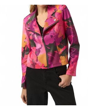 Joseph Ribkoff Faux Suede Abstract Print Fitted Jacket - Red