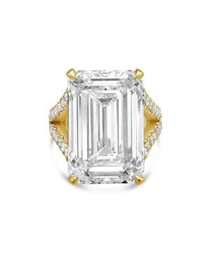 Diana M. Jewels 18Kt Lab Grown Diamond Engagement Ring With A 10Ct Emerald Center And 1.50 Cts On The Split Shank Sides - Blue
