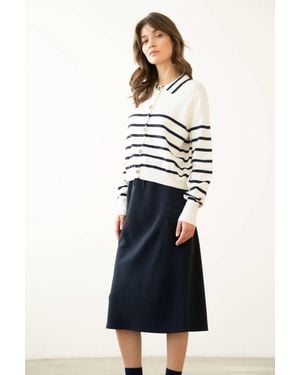Elle Grey Elastic Waist Cargo Midi Skirt - Blue