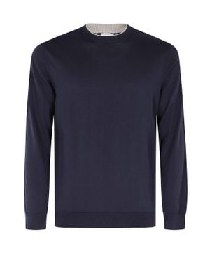 Eleventy Crewneck Long-Sleeve Cotton Sweater - Blue