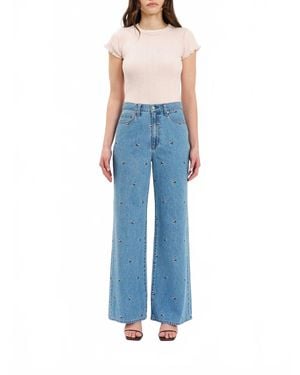 DAZE Far Out Flower High Rise Jeans - Blue