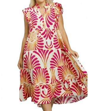 Umgee Boho Print Ruffle Sleeve Tiered Dress