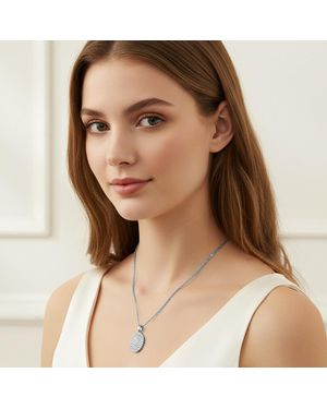 Fashnzfab Stainless Steel Cz Pave Oval Pendant Necklace - Brown