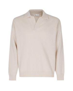 Roberto Collina Chalk Skipper-Neck Ribbed Cuffs Merino Wool Sweater - White