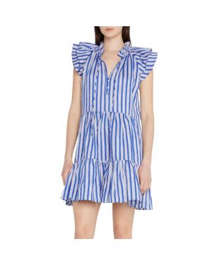 Veronica Beard Zee Striped Flutter Sleeve Ruffle Tiered Mini Dress - Blue