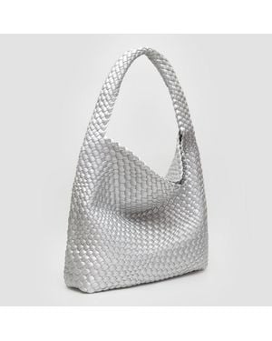 Fashnzfab Faux Leather Braided Hobo Shoulder Bag With Pouch - Gray